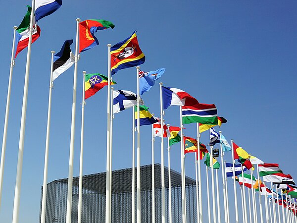 Poles with flags from various countries